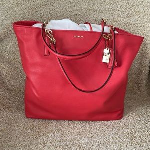 Coach Madison Leather North/South Tote in Love Red